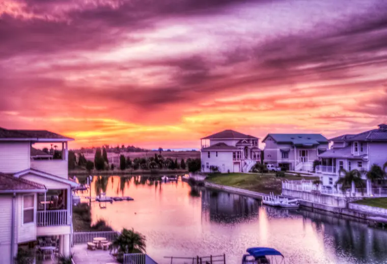 Sunset over the canals of Hernando Beach, Florida